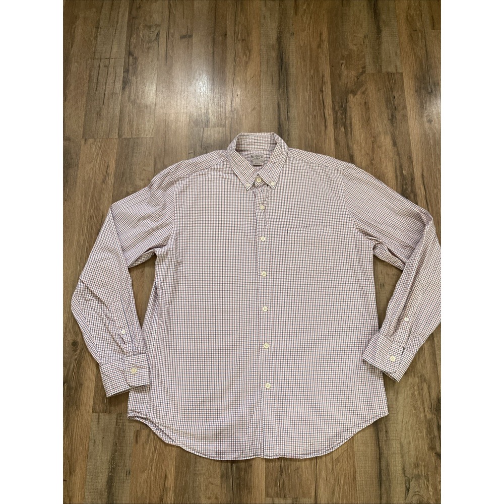 Tailored by J Crew Men's Large Quality Woven 100% Cotton Button Down Plaid